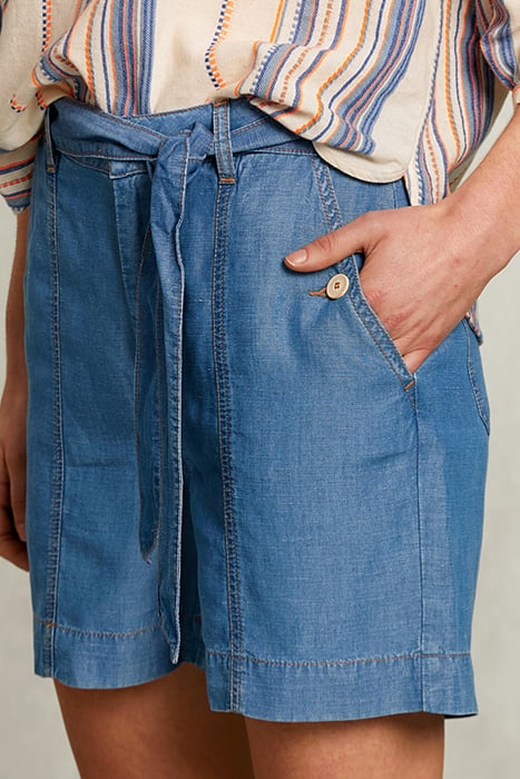 BLUE LINEN SHORT WITH BELT DENIM 4