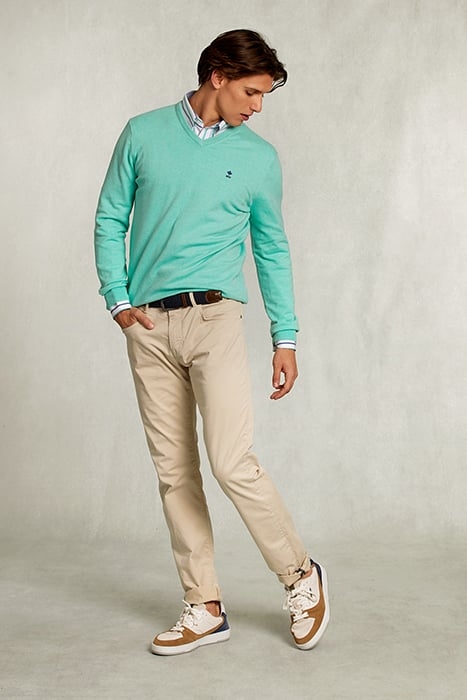 NORMAL FIT BASIC COTTON V-NECK PULLOVER GIMLET MIX GREEN 3