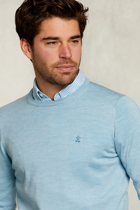 CUSTOM FIT MERINO CREW NECK PULLOVER SISAL MIX BLUE 4