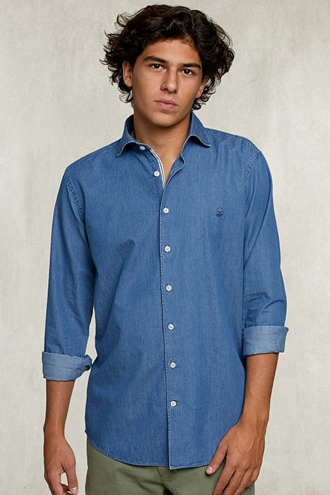 CUSTOM FIT SORRENTO JEANS SHIRT IN BLUE DENIM 1
