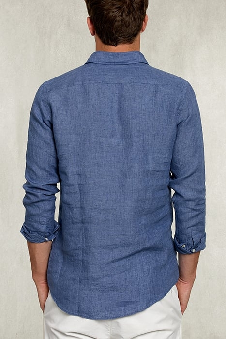 CUSTOM FIT LINEN SHIRT 2 POCKETS DARK DENIM BLUE 2