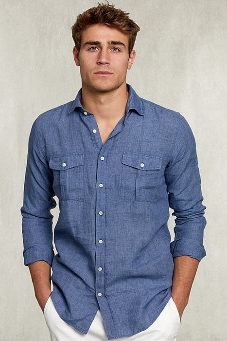 CUSTOM FIT LINEN SHIRT 2 POCKETS DARK DENIM BLUE 1
