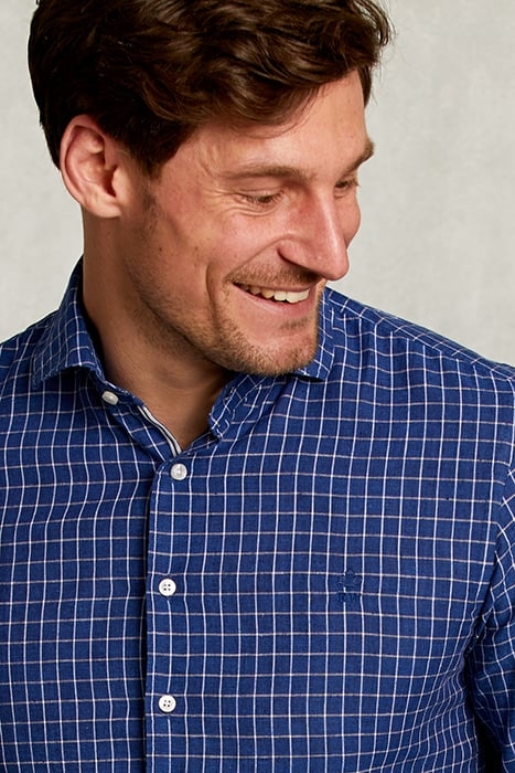SLIM FIT CHECKED LINEN SHIRT BLUE/WHITE BLUE 4
