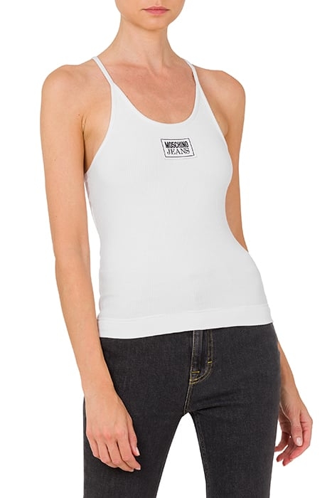 LOGO PATCH RIBBED COTTON TANK TOP WHITE 1
