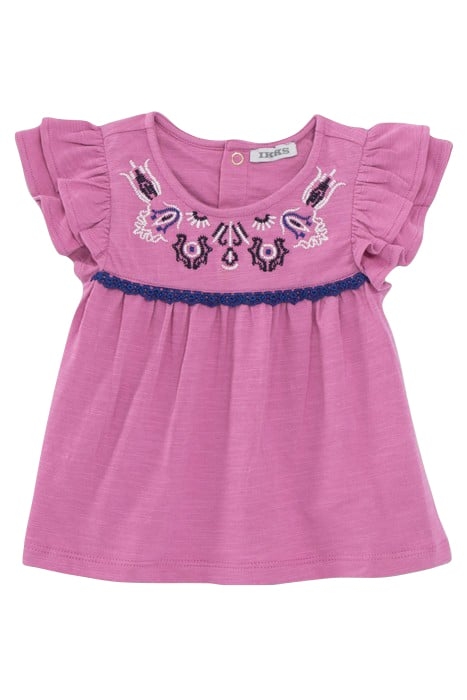 BABY GIRLS' MAUVE ORGANIC COTTON ETHNIC EMBROIDERY T-SHIRT 1