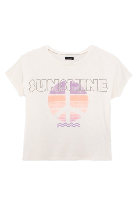 GIRLS’ WHITE ORGANIC COTTON T-SHIRT, PEACE & LOVE SYMBOL 1