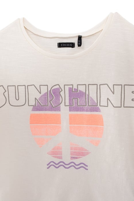 GIRLS’ WHITE ORGANIC COTTON T-SHIRT, PEACE & LOVE SYMBOL 3