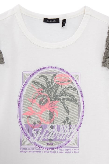 GIRLS’ OFF-WHITE T-SHIRT, PALM TREES AND RUFFLED SLEEVES 3