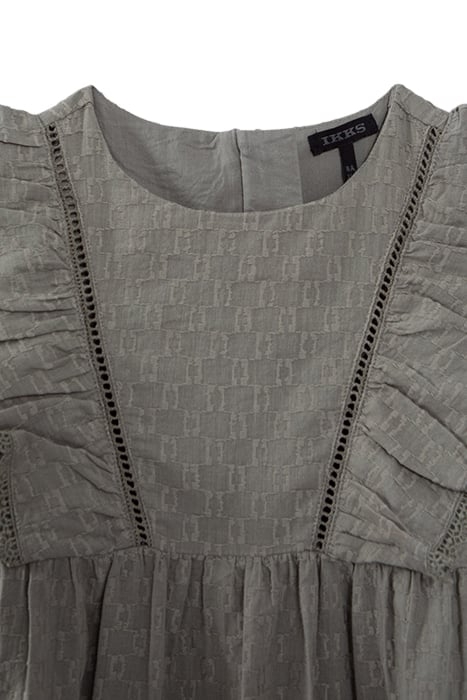 GIRLS’ KHAKI JACQUARD FABRIC DRESS WITH RUFFLED SLEEVES 3