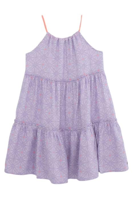 GIRLS' LILAC DRESS, CUBAN EARTHENWARE PRINT & NEON STRAPS 1