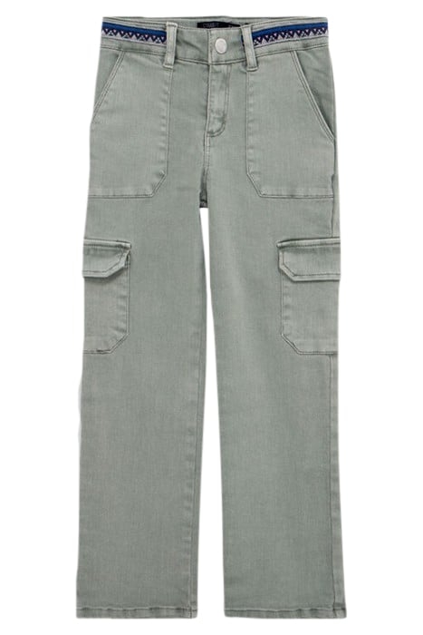 GIRLS' KHAKI CARGO JEANS WITH EMBROIDERED BRAID 1