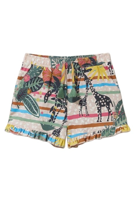 RENEE PRINTED FRILL SHORTS NATURAL MULTI 2