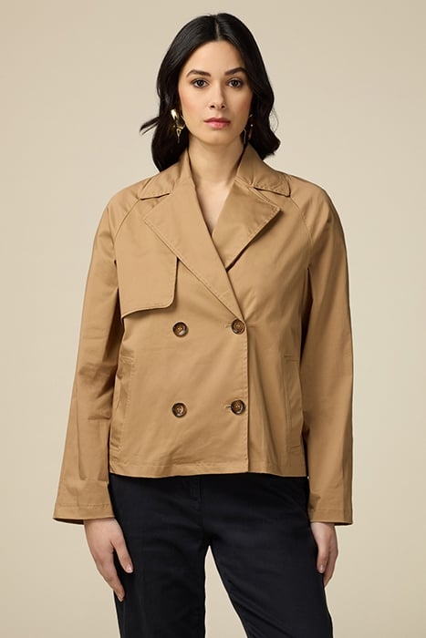 SHORT COTTON DOUBLE-BREASTED TRENCH COAT NATURAL 1