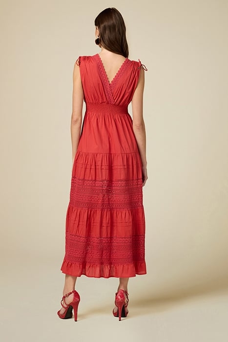LONG DRESS WITH LACE INSERTS RED 2