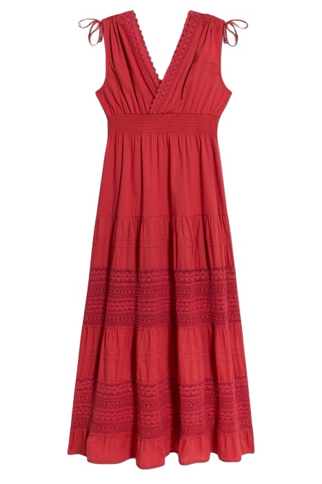 LONG DRESS WITH LACE INSERTS RED 3