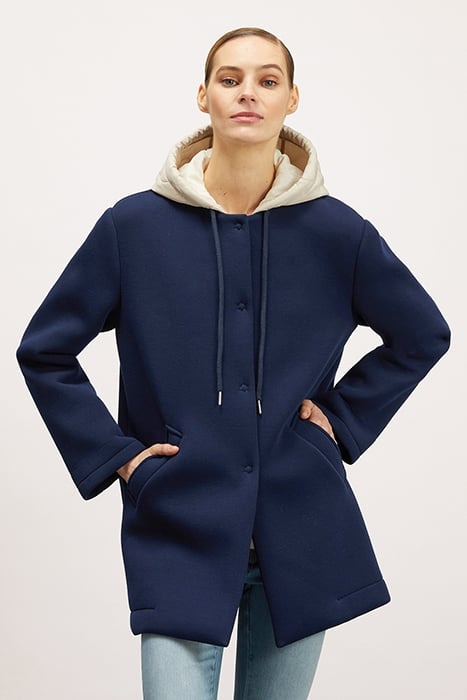 SCUBA FABRIC COAT WITH DETACHABLE HOOD BLUE 1