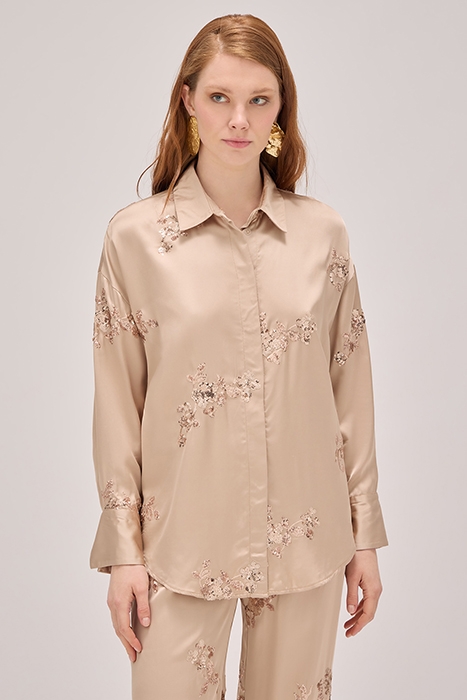 SATIN SHIRT WITH SEQUIN EMBROIDERY BEIGE 1