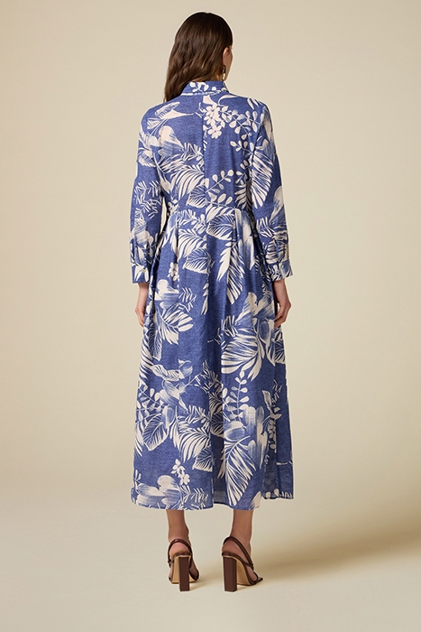 PATTERNED COTTON LONG CHEMISIER DRESS BLUE 2