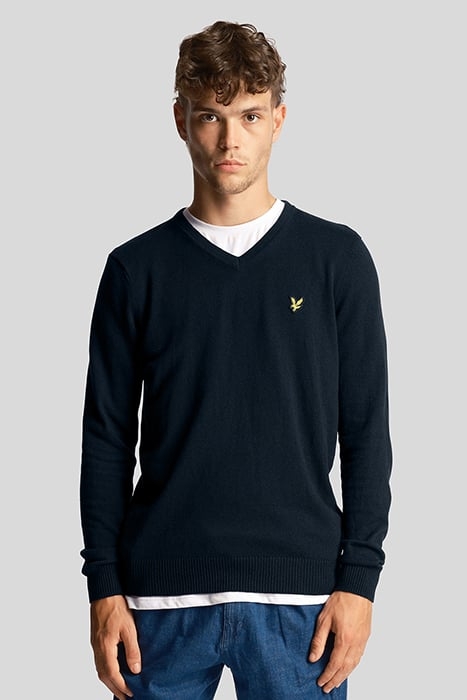 COTTON MERINO V NECK JUMPER DARK NAVY 1
