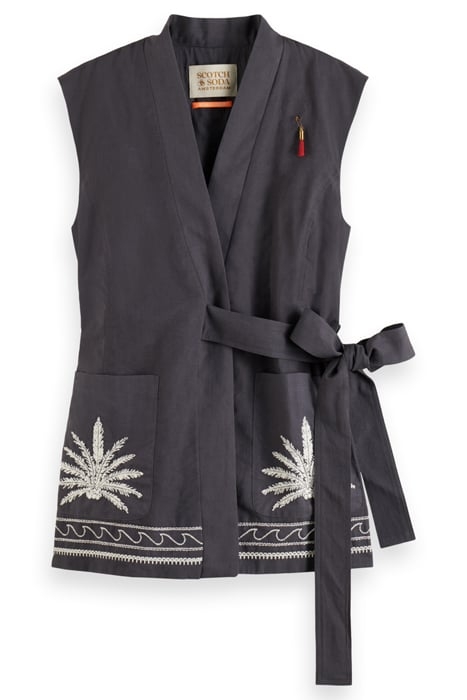BELTED GILET WITH PALM EMBROIDERY ANTRA 1