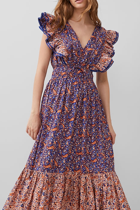 ANATHIA BLAIRE COTTON DRESS ROYAL BLUE/PEACH 3