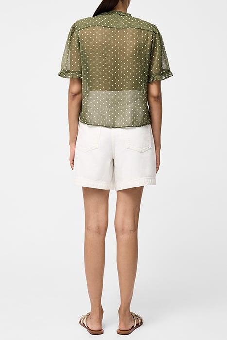 POLKA DOT SHORT SLEEVE RUFFLE TOP KHAKI/SUMMER WHITE 3