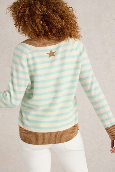 V NECK CASHMERE STRIPE CARDI NATURAL MULTI 2