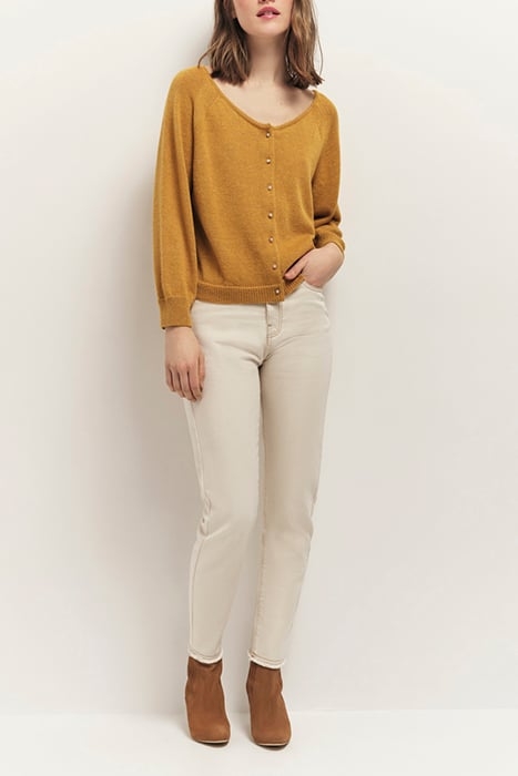 TASTE - HONEY LUREX KNITTED CARDIGAN WITH BOAT NECK 3