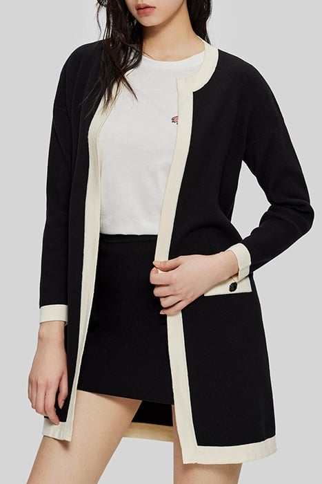 BLACK KNIT MID-LENGTH CARDIGAN WITH ECRU EDGES 1