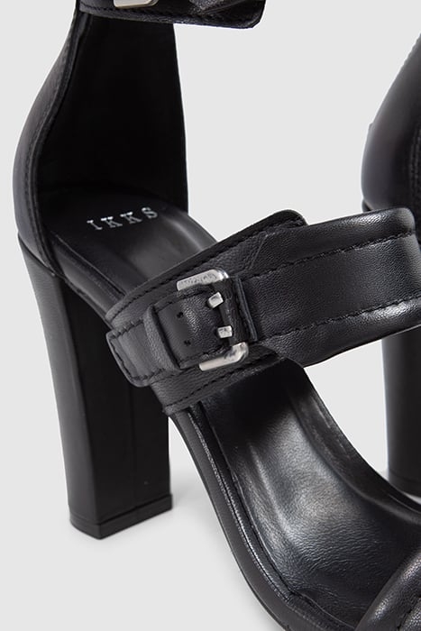 BLACK LEATHER ZIPPED HEELED SANDALS 5