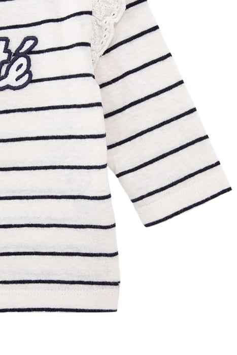BABY GIRLS’ ECRU SAILOR-STRIPE T-SHIRT, EMBROIDERED SLOGAN 4