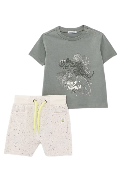 BABY BOYS’ KHAKI T-SHIRT AND ECRU BERMUDA SHORTS OUTFIT 1