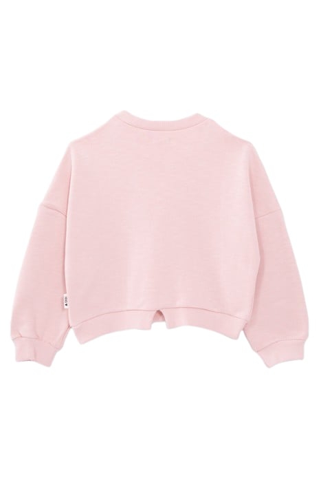 GIRLS' PINK ORGANIC COTTON SWEATSHIRT, FLOCKED WAX SLOGAN 2