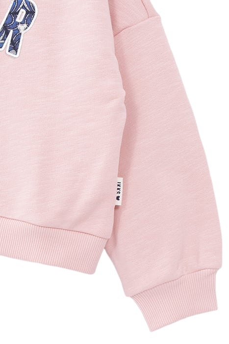 GIRLS' PINK ORGANIC COTTON SWEATSHIRT, FLOCKED WAX SLOGAN 4