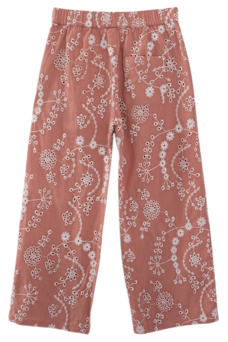 GIRLS’ OLD PINK ORGANIC COTTON TROUSERS, FLOWER EMBROIDERY 2