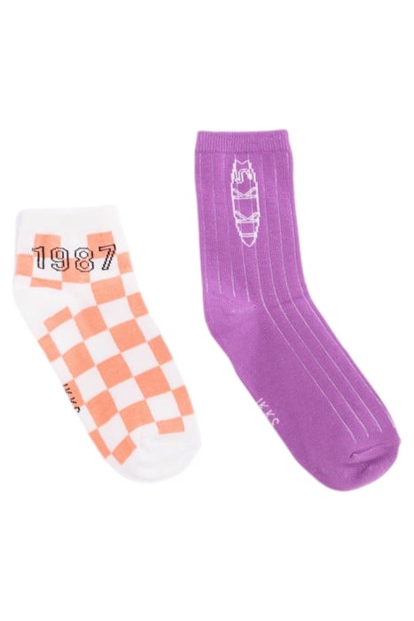 BOYS’ ORANGE CHECKERBOARD AND PURPLE SOCKS 1