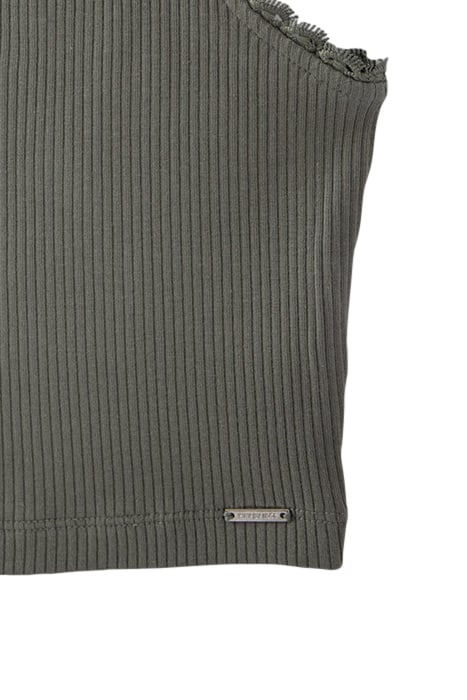 GIRLS’ KHAKI VEST TOP WITH LACE ON ARMHOLES 4