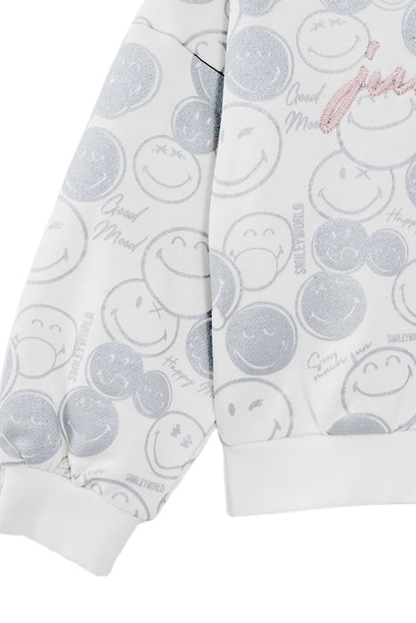GIRLS’ WHITE HOODIE WITH SILVER ALL-OVER SMILEYWORLD PRINT 4