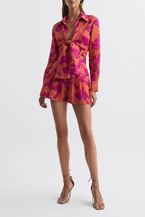 CORRINE-TIE FRONT FLORAL PINK/ORANGE 2