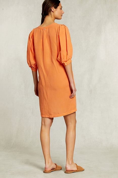 ORANGE LINEN V-NECK DRESS 3/4 SLEEVES ORANGE 2