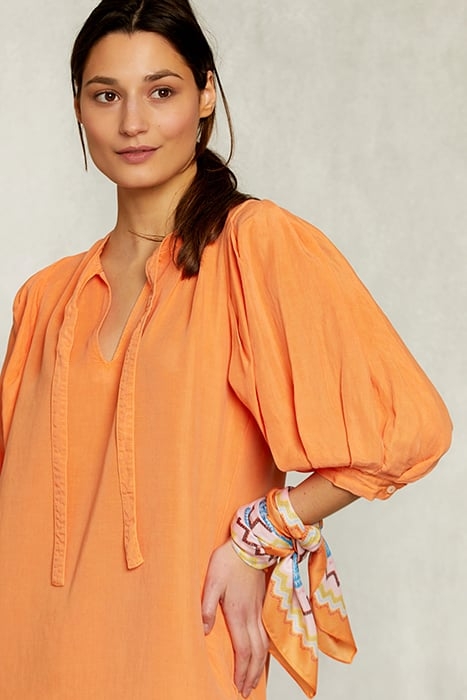 ORANGE LINEN V-NECK DRESS 3/4 SLEEVES ORANGE 5
