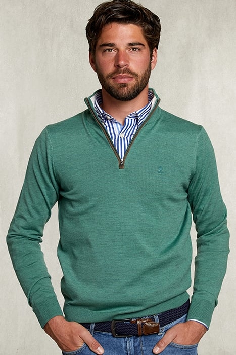 CUSTOM FIT MERINO V-NECK PULLOVER HERB MIX GREEN 1