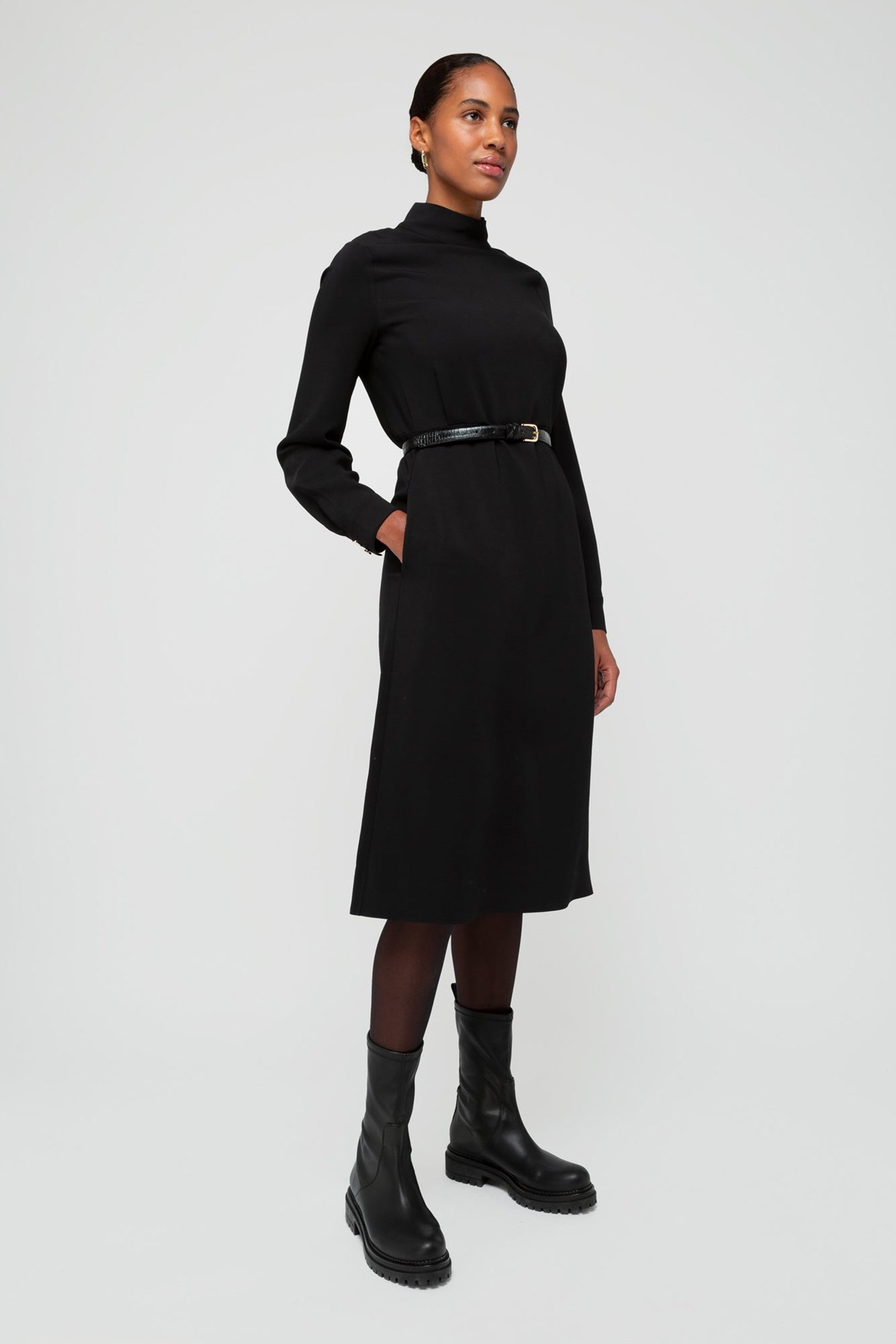 DRESS CREPE LONG SLEEVE BLACK 4