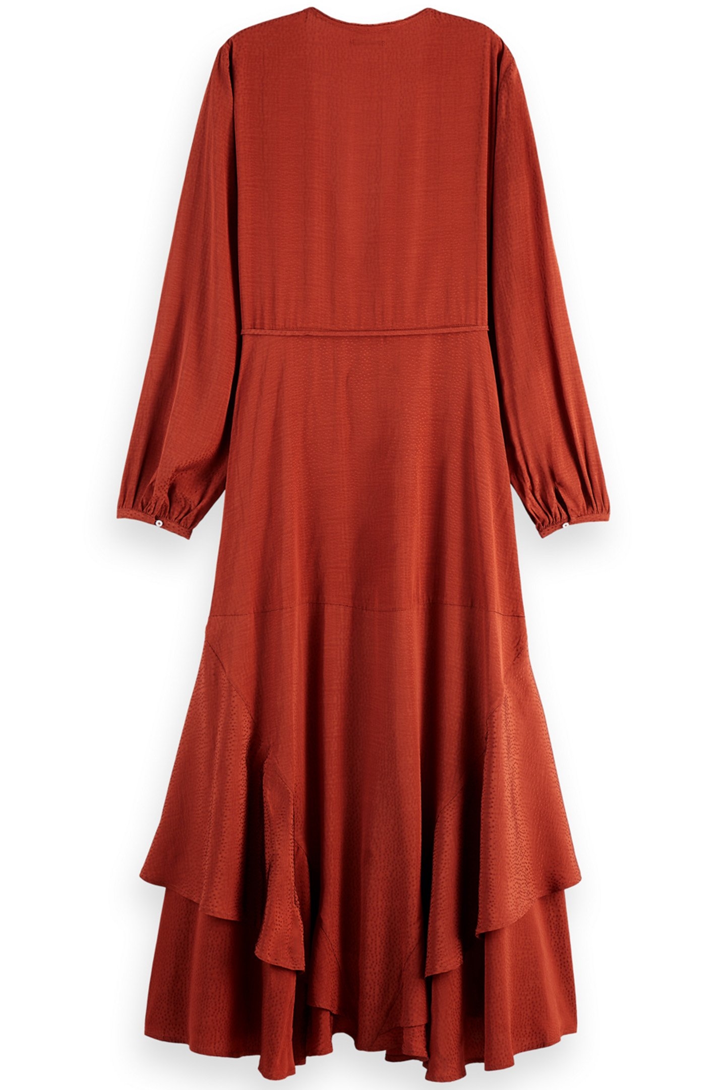 VISCOSE JACQUARD MIDI WRAP DRESS RUST 2