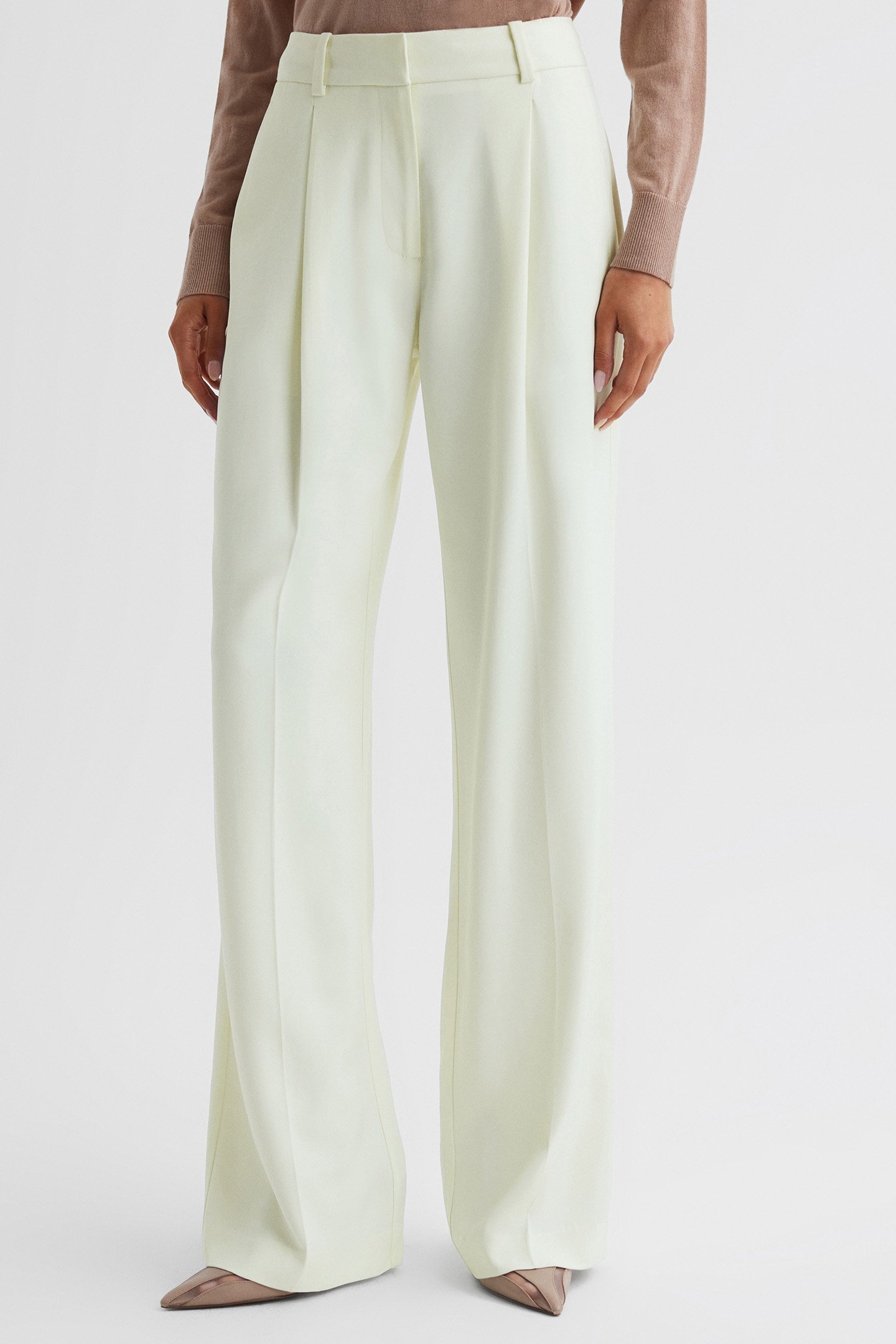 PLEAT FRONT WIDE LEG TROUSER PALE YELLOW 1
