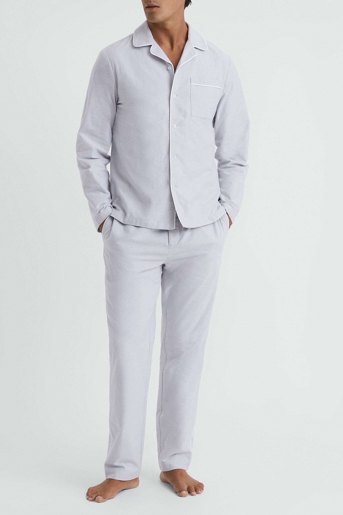 LS COTTON NIGHTWEAR SHIRT WITH PIPING ICE GREY 3
