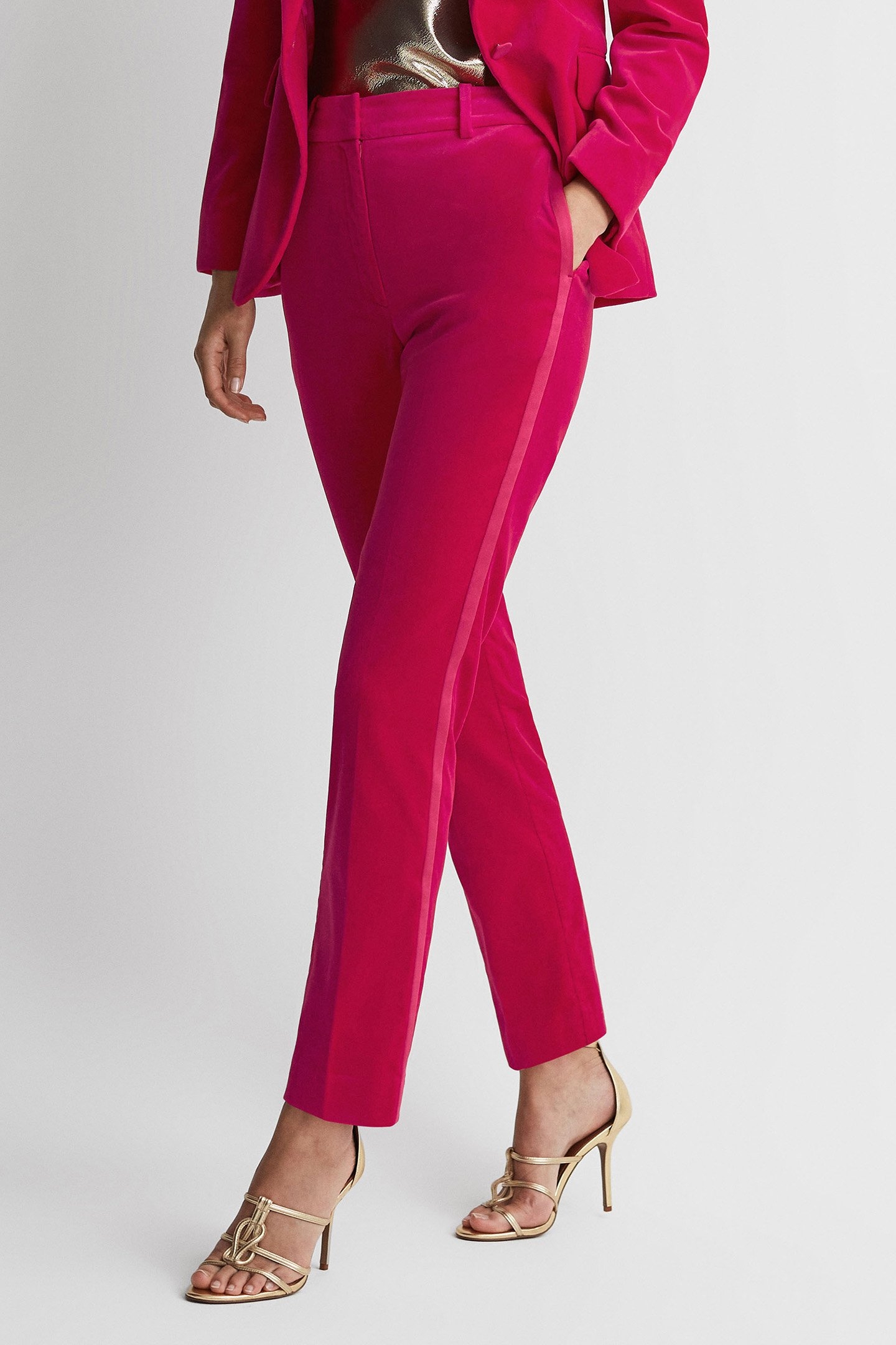 VELVET TAPER TROUSER PINK 1