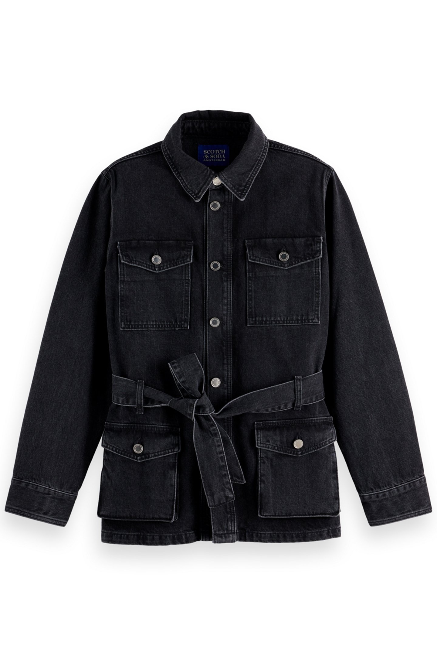 WORKED OUT BLACK CARGO DENIM JACKET WITH BELT CITY BUZZ 1