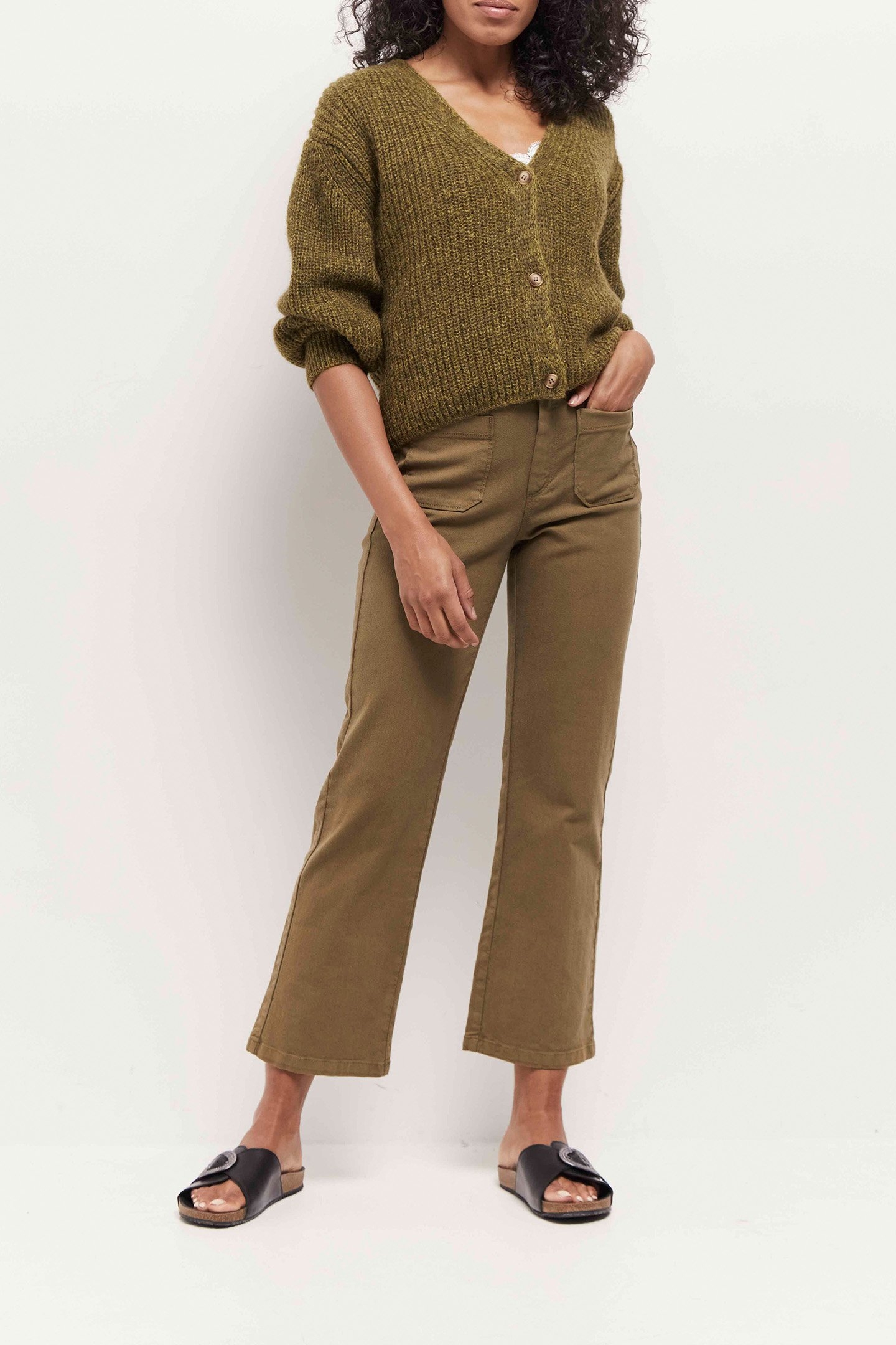 THOM - REVERSIBLE KHAKI KNITTED CARDIGAN KHAKI 1