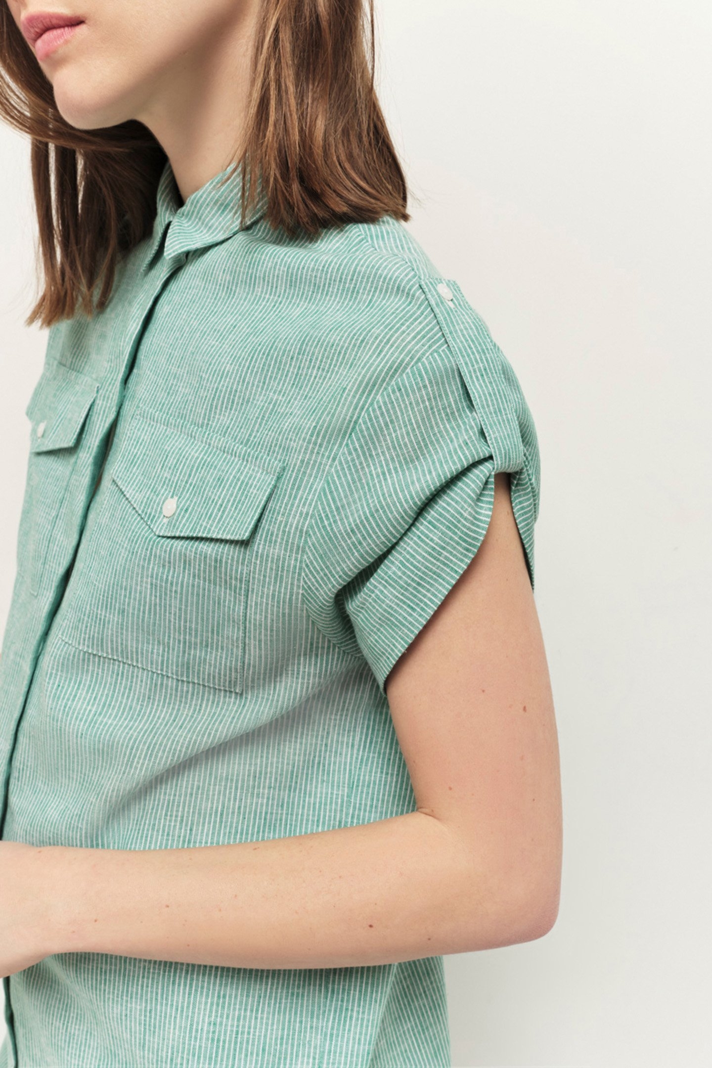 RIEG - ROBE CHEMISE GREEN GRASS MOTIF RAYURES GREEN 5